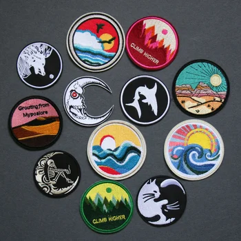 

Sun Moon Heart Hand Cat DIY Badges starry night Painting Patch Jean Bag Hat Clothes Apparel Sewing Decoration Applique Patches