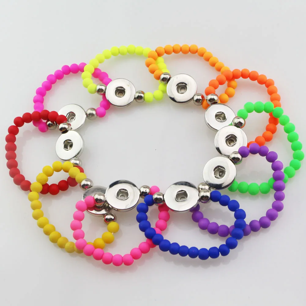 12 unids/lote mezcla de colores los niños de 15 cm diy snap pulsera lindo hecho a mano 6mm