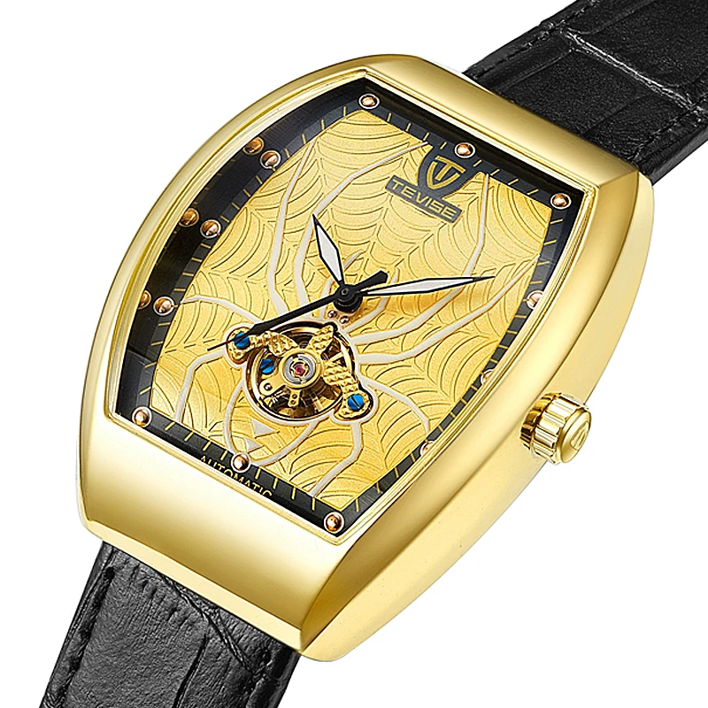 

New Style Tevise Brand Men Mechanical Watch Automatic Fashion Creative Spider Leather strap Male Watches Clock Relogio Masculino