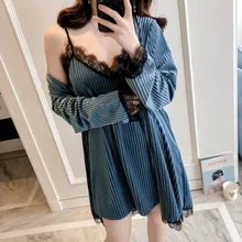 Женский пижамный комплект, золотой бархатный вечерний комплект с платьем, Осенний сексуальный кружевной слинг, 2 предмета, Женская Вельветовая Пижама, пижама, Халат