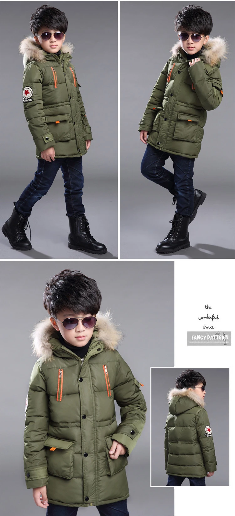 Зимняя куртка для мальчика с меховым капюшоном, детское утепленное пуховое хлопковое пальто, длинные парки для мальчиков-подростков, Детская осенняя верхняя одежда