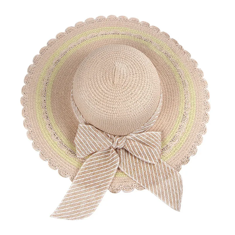 Spring And Summer Women Sunshade Lace Bow Wide Brim Big Straw Hat Womens Beach Casual Sun Daxie Straw Hat H14 (3)