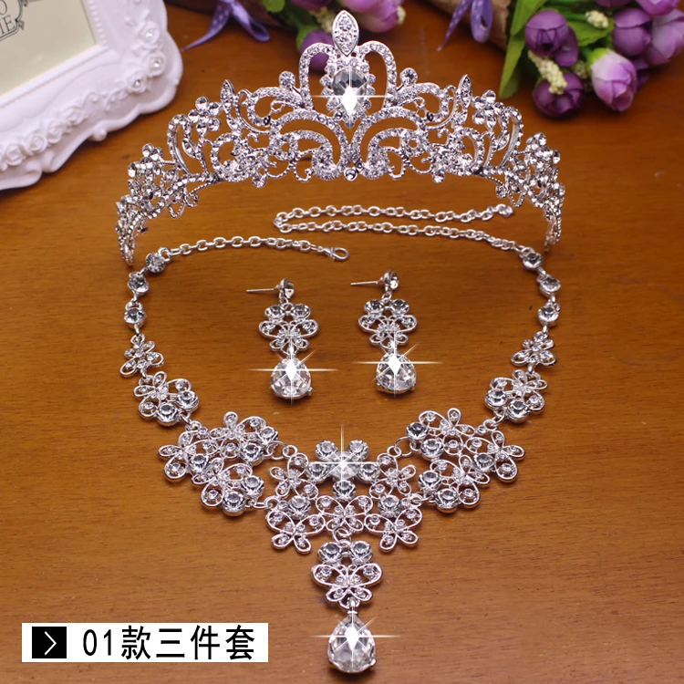   Classic White Water drop Bridal NecklaceEarrings 3 Crystal Women Wedding jewelry set  (1)