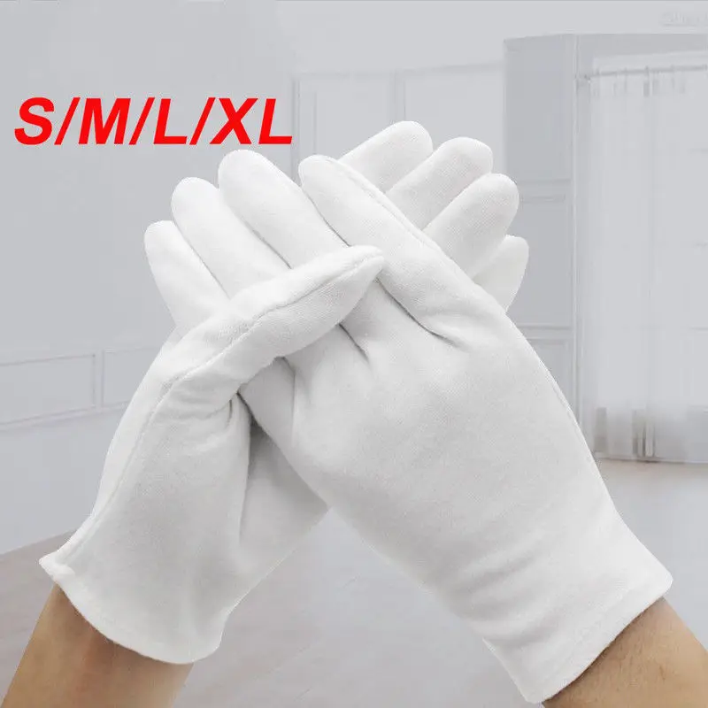 6 пар, белые хлопковые рабочие перчатки для осмотра, домашние перчатки, ювелирные изделия для монет, легкие перчатки, Размеры s m l xl - Цвет: Белый