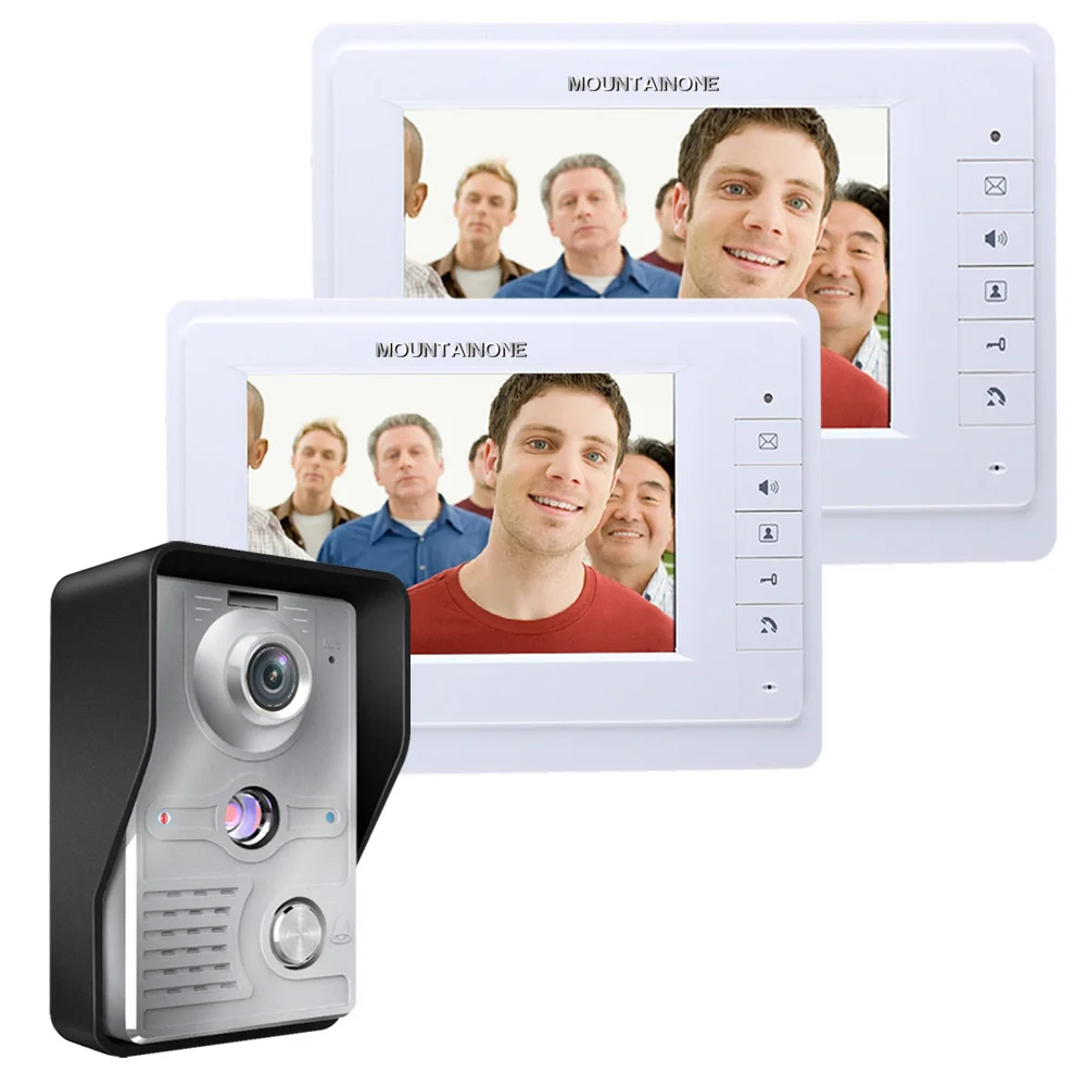 Weatherproof Video Doorbell System Kit 1 camera + 2 monitors 7 Inch Color TFT LCD Support Electric lock-control 25 kinds rings