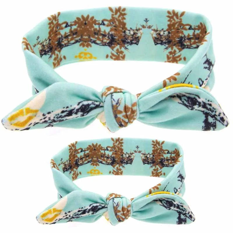 Murushe 2PCS Newborn and Mother Headband Fashion Elastic Stretch Rabbit Bow Style Hair Band Turban Hairband Hair Accessories Set (8)