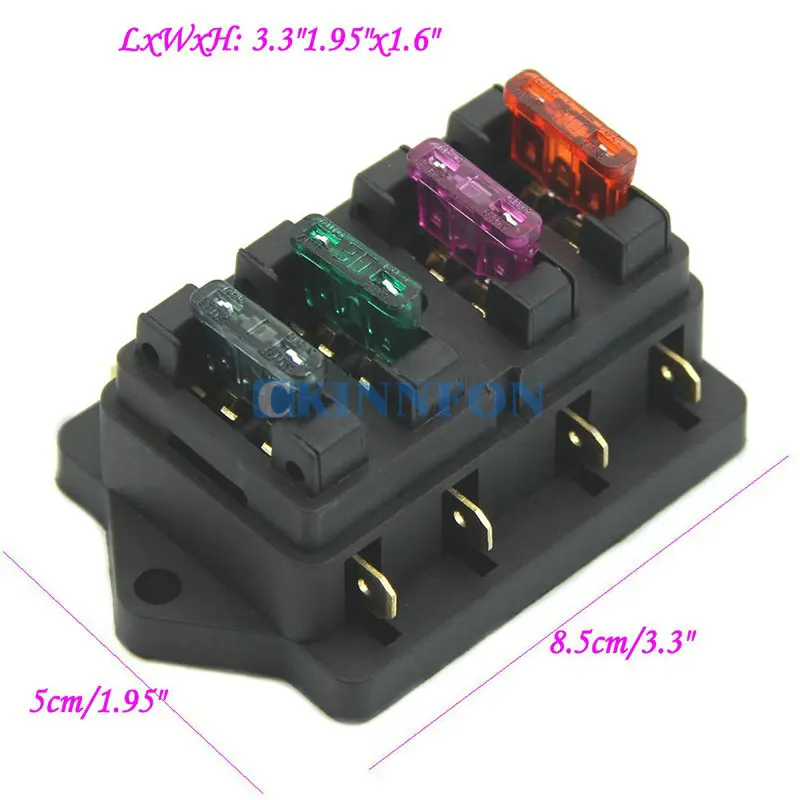 

DHL 100 PCS Car Accessory Waterproof Vehicle Truck Boat 4 Way Blade Fuse Box Holder 4X Fuse