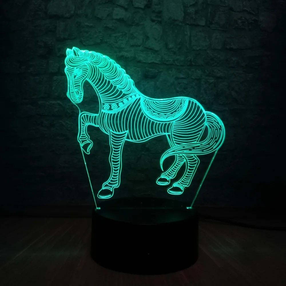 Новинка 3D светодиодный настольный светильник Pentium horse 7 смена Цветов RGB электрический ночной Светильник реквизит Gadgt подарок животное дети Декор из игрушек лампа лава