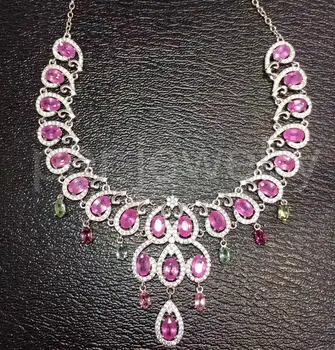 

Natural tourmaline necklace with pendant Free shipping 925 sterling silver Natural 0.5ct*22pcs,0.25ct*8pcs gemstone #L181211001