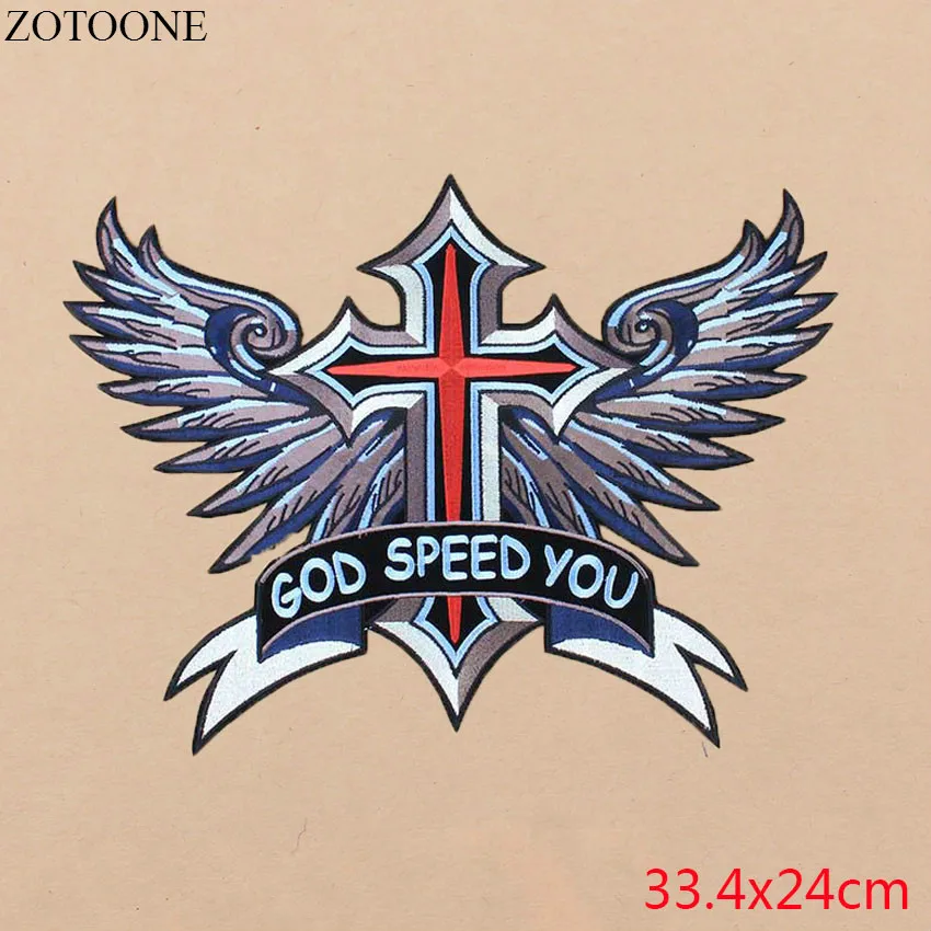 ZOTOONE большая спина GOD APEED YOU Iron On Patches одежда куртка Череп Байкер нашивка в стиле панк аппликация вышитый Орел крыло рок E1