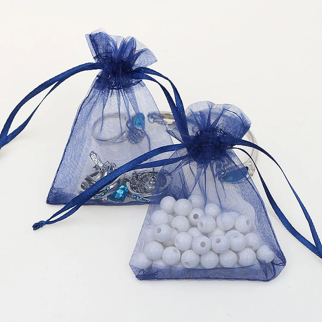 Travel Cosmetic Makeup Jewelry Earrings Beads Candy Storage Holder Pouch Gift Bags Pack of 100PCS Navy Blue