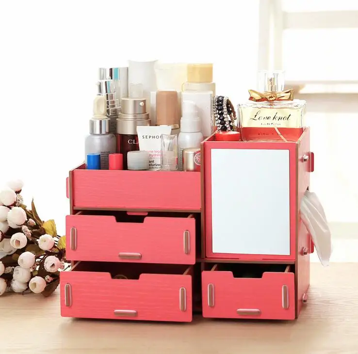 IVYSHION Makeup Storage Box Cosmetic Case Wooden Desktop Organizer Lipstick Cases Sundries Case Makeup Storage Organizer Case