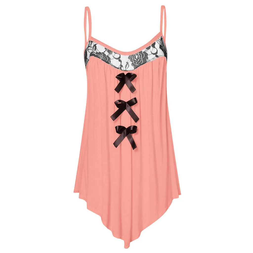 

Lace Blouse Womens Fashion Sleeveless Lace Panel Bowknot Embellished Cami Tank Tops blusas femininas de ver o 2019Harajuku