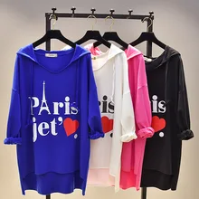 Осень Harajuku футболка Для женщин Свободные тянуть пальто с Кепки пальто девушки студент осень письмо Pring хлопковая рубашка Oversize топы