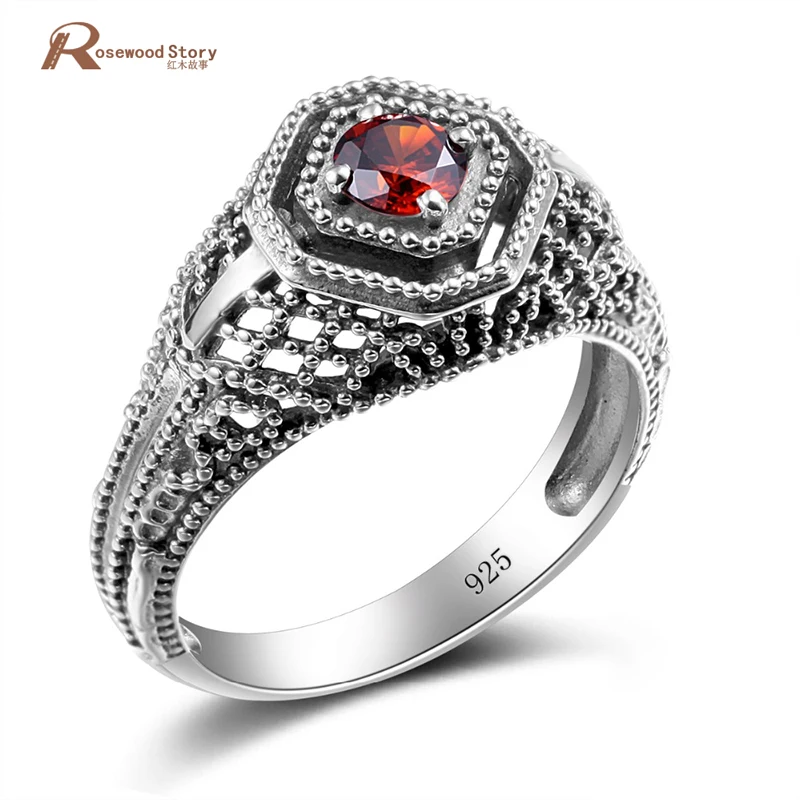 

Fashion Cocktail Rings Austrian Garnet Crystal CZ Stone Soild 925 Sterling Silver Ring Vintage Jewelry Bridal Wedding Accessory