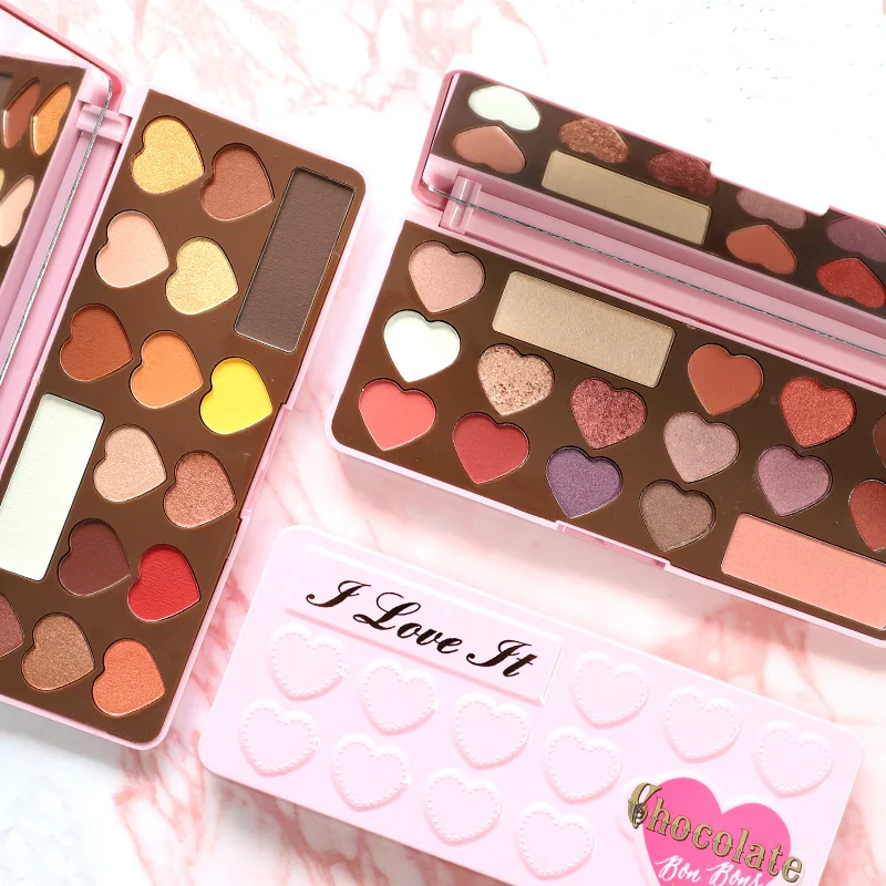 HOJO Heart-shaped Chocolate Eyeshadow Matte Eye Shadow Palette Pressed Highlighter Glitter Powder Eyeshadow Pallete Sunset