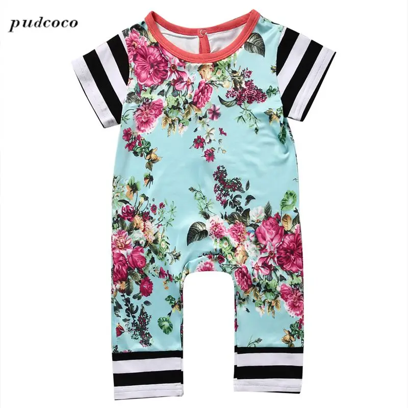 One piece Striped Summer Girls Newborn Baby Short Sleeve Floral Cute