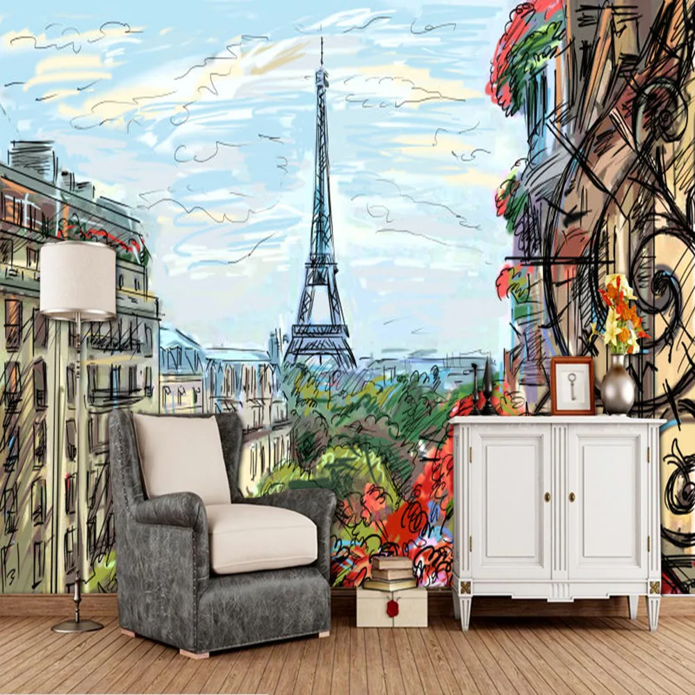 Эйфелева башня Парижа живопись 3D обои papel де parede, гостиная ТВ диван стены спальни обои для стен барная Фреска