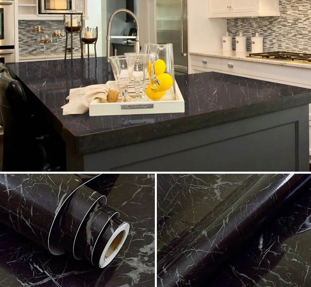 Sunice 0 6x0 5m Wallpaper Black Vinyl Film Marble Texture Paper