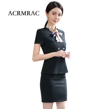 ACRMRAC женский летний костюм короткий костюм сплошной цвет абрикосовый тонкий пиджак Юбка Деловой OL деловой костюм с юбкой