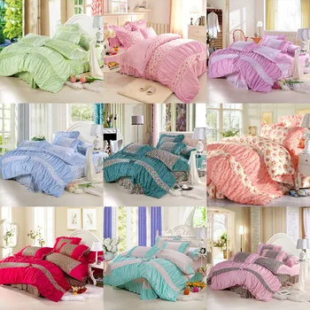

100% Egyptian Cotton Bowknot Bedding Set 4pcs Bedclothes Duvet Cover Set Luxury Korea Princess Bed Sets Kids / Adult Bed Linens