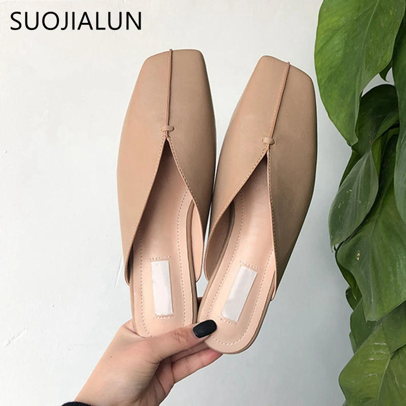 SUOJIALUN 2019 Брендовые женские летние мюли шлепанцы высокого качества мягкие слипоны