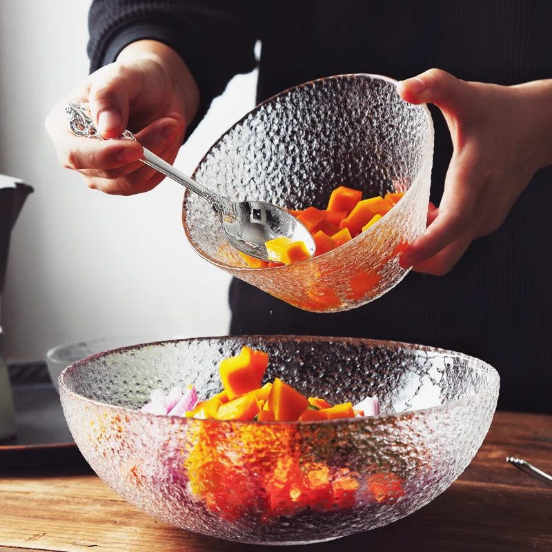 

Transparent glass salad bowl Scrub Cold dish mixing bowl Simple home and vegetable salad bowls Fruit snack cup Bathtub tray C122