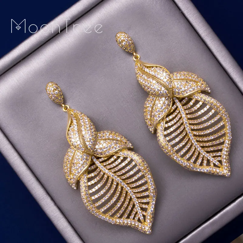 

MoonTree 70mm Luxury Hollow Leaves Flower Full Micro Cubic Zirconia African Bridal Party Dress Earring Fashion Jewelry for Women