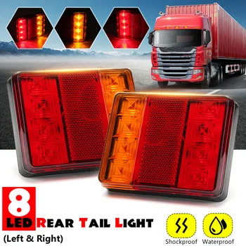 

1 Pair 12V 8 LEDS Car Truck Rear Tail Light Warning Lights Rear Lamps Waterproof Tailights Rear Parts for Trailer Truck Boat