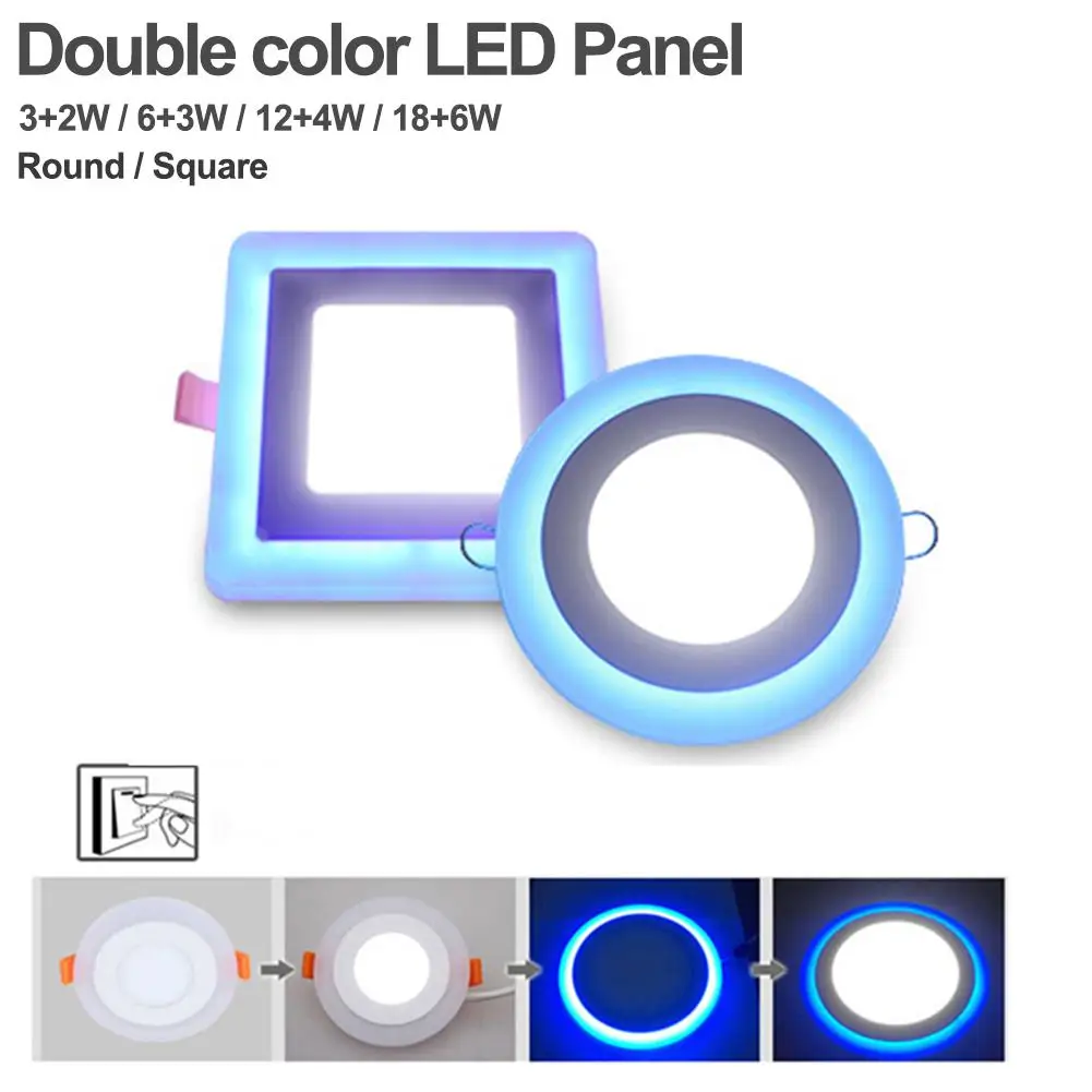 

2018 Decoration Light Office Dual Color LED Panel Lamp Recessed Ceiling Down Spot Light AC85-265V Round/Square For Indoor