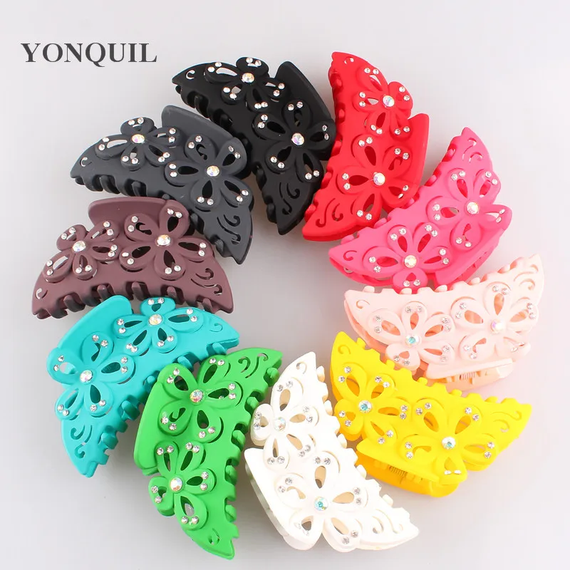 High Quality PLASTIC Hair Claws Flower Hair Clips Rhinestone Crystal