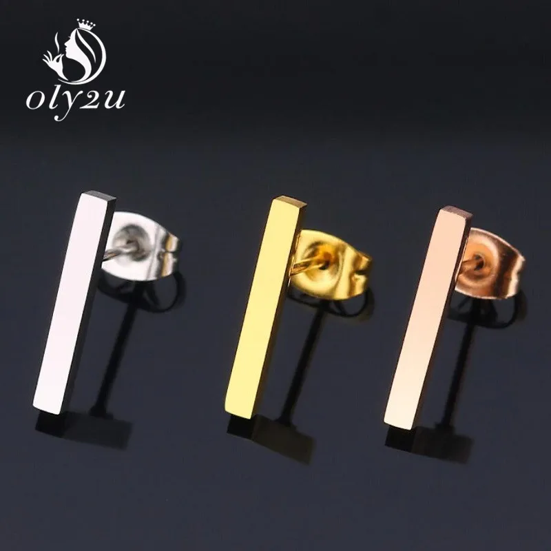 

Oly2u Kpop Korean Fashion Bar Small Earrings Stainless Steel Earrings For Girls Ear Studs Man Women jewelry and Accessories