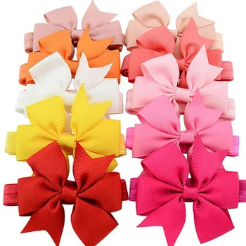 

40pcs/lot 3''Cute Girls Toddler Infant Grosgrain Bowknot Headbands Solid Color Girl Elastic Hair Bands Tie Hair Accessory A104