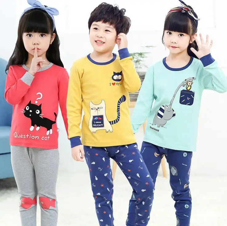 Comprar 2 piezas conjunto de ropa para niños y niñas pijamas para niños ropa de dormir 100% ropa de algodón pijamas de dibujos animados ropa interior para 4 6 8 10 12 años