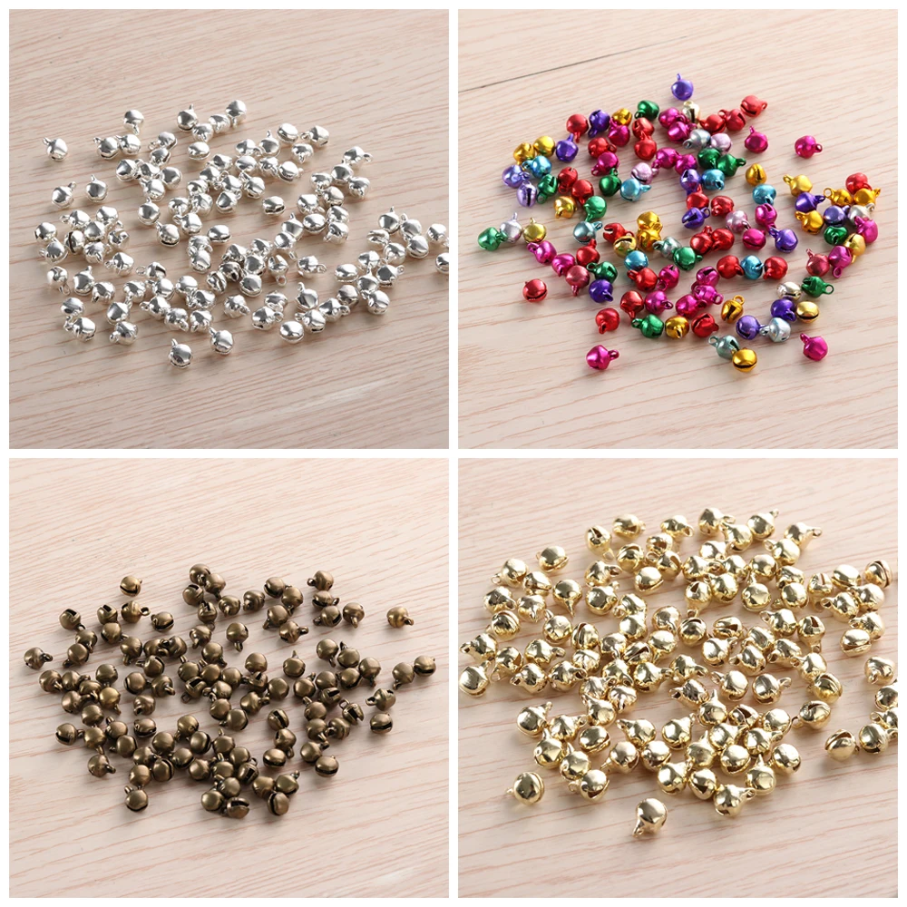 

New 100 Pcs/Lot 6x8mm Christmas Bells Mix Colors Loose Beads Small Jingle Bells Christmas Decoration Gift