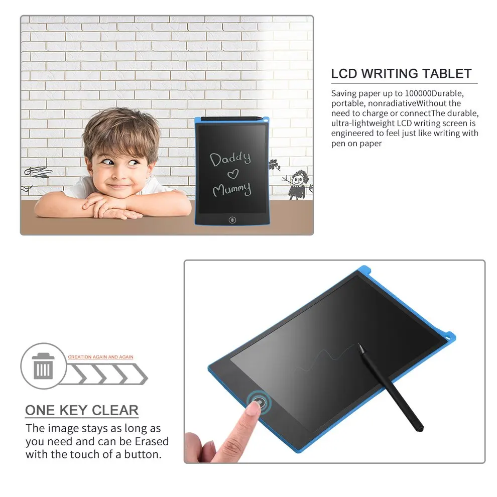

2pcs 8.5" LCD Tablet Writting Drawing Pad for eWriter Memo Message Board Notepad Stylus Blue
