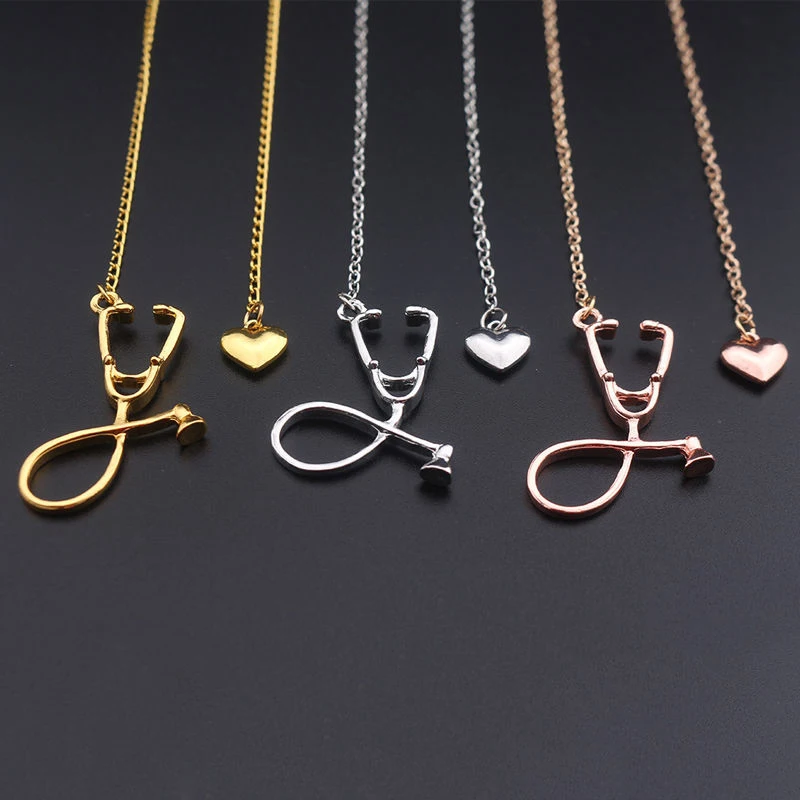 

Creative Love Pendant Necklace Fashion Medical Doctor Stethoscope Irregular Heart-Shaped Clavicle Chain Necklaces Jewelry Gift