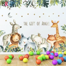 Милые животные Jungles наклейки на стену на лесную тему Стиль краски для жизни детская комната стены Детская переводка для детской Подарочное настенное украшение фрески