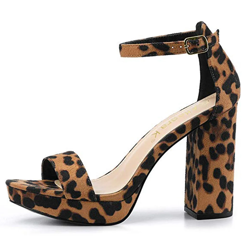 

2019 luxury sandal women buty damskie Leopard Pumps Open Toe Buckle Strap High Heel Shoes Roman Sandal zapatos de mujer %50