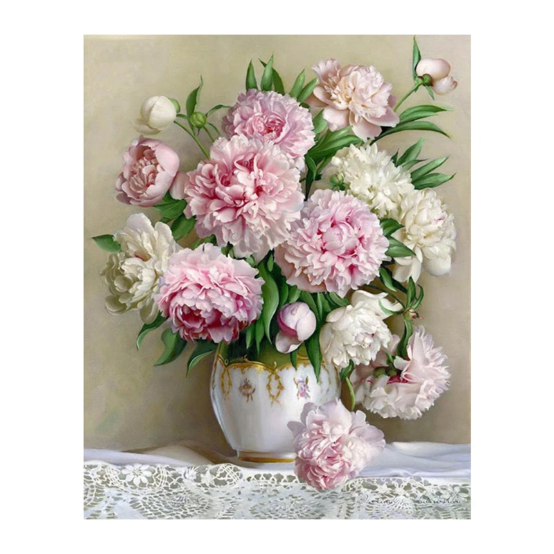 3D Diamond Painting Cross Stitch Peony Flower Vase Crystal Needlework Diamond Embroidery Floral Full Diamond Decorative 