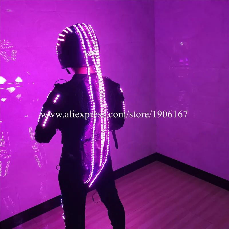 Мода ПРИВЕЛА Светящийся Шлем с парики мигает панцирь робот танец удовлетворить растущий Led Хэллоуин реквизит сцена Одежда