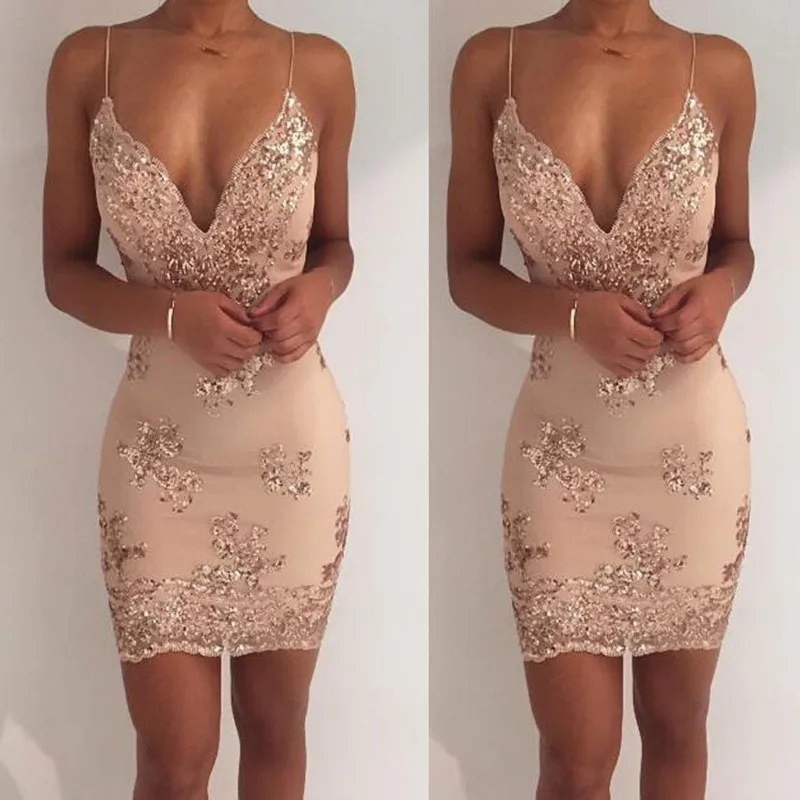 

2019 Women Summer Gold Black Sequins DressSexy V-neck Backless Women Sundress Luxury Party Club Wear Mini Sequined Dress Vestido