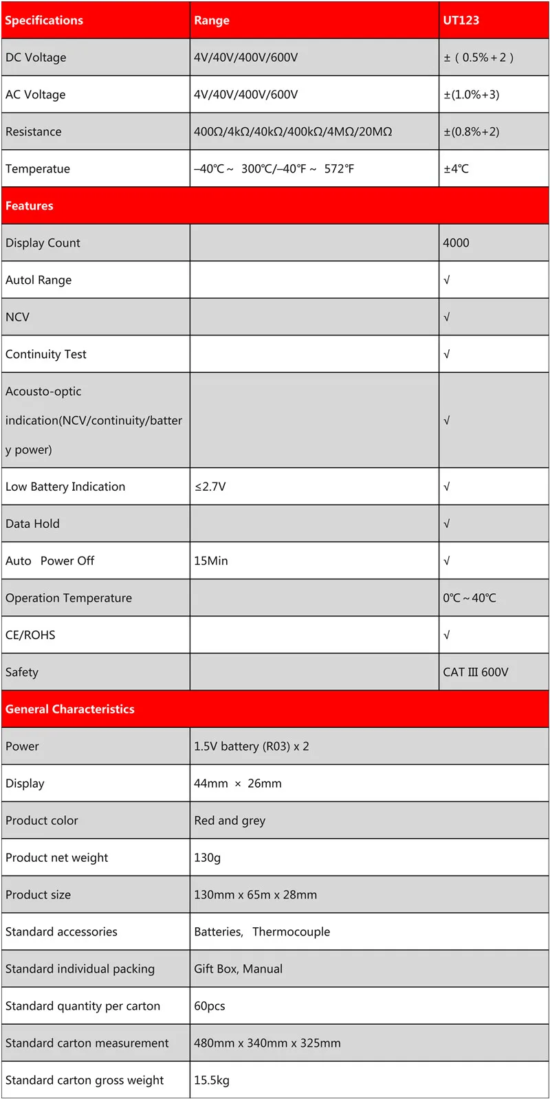 UT123参数