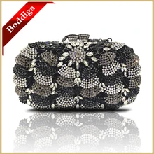 Neue Ankunft Kristall Abendtasche Schwarz Strass Blume Kupplung Frauen Elegante Partei Handtasche Geldbörsen Günstige Preis Dhl-freies
