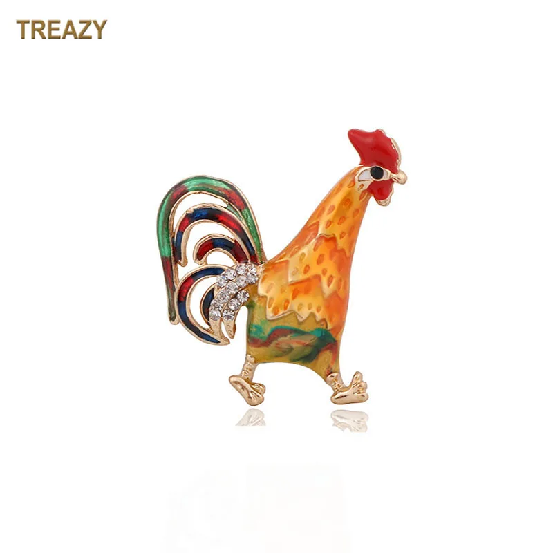 

TREAZY New Fashion Gold Color Cock Brooches Colorful Enamel Rhinestone Animal Rooster Brooch Pin Birthday Party Accessories