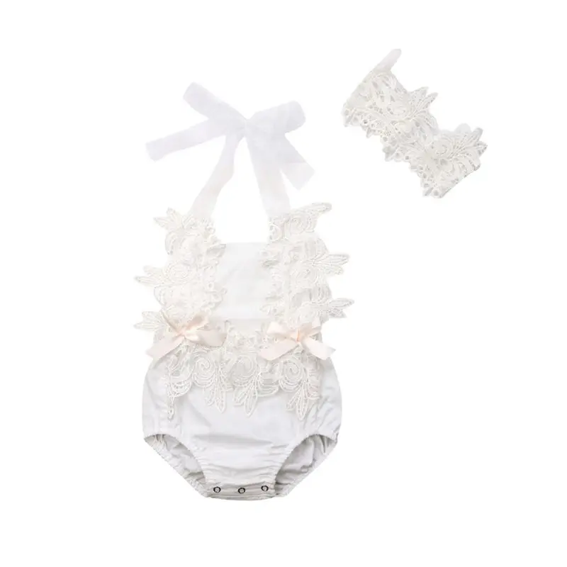 Bodysuit for Baby Girls Clothes Kids Jumpsuit Newborn Lace Outfit Infant White Bodysuit+Headband Toddler Children Clothing 2pcs
