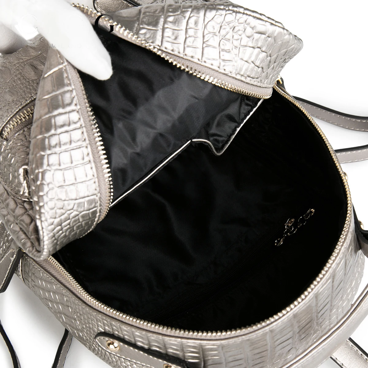 Роскошный Серебряный женский рюкзак из натуральной кожи с узором «крокодиловая кожа», Женский ранец, маленькая элегантная женская сумка на плечо, рюкзак