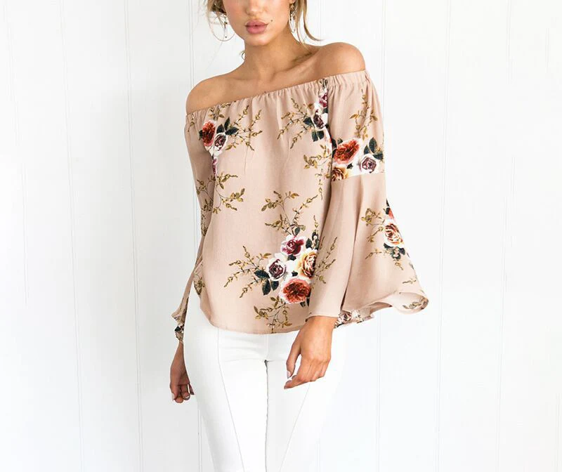 Gladiolus Off Shoulder Summer Blouse Women Flare Sleeve Floral Print Loose Shirt Women 2019 Spring Sexy Womens Tops And Blouses (11)
