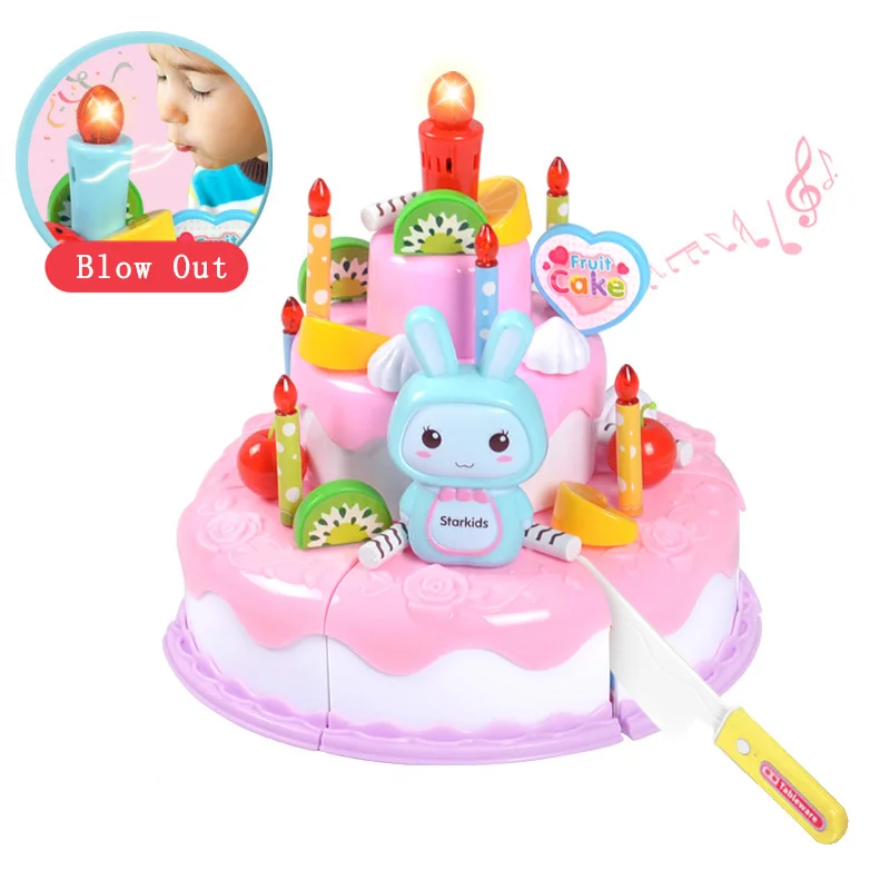37-103 шт Сделай Сам ролевые игры Кухонные Игрушки для еды фруктовая резка торт на день рождения Cocina De Juguete Миниатюрная игрушка для девочек подарок для детей - Цвет: 38PCS Pink