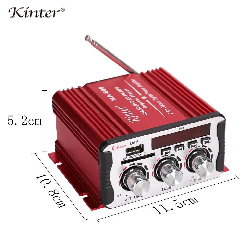 Kinter MA-600 hifi amplifier audio with radio 2.0CH DC 12V 25W SD USB AUX input play stereo sound control volume bass treble Kinter MA-600 hifi amplifier audio with radio 2.0CH DC 12V 25W SD USB AUX input play stereo sound control volume bass treble